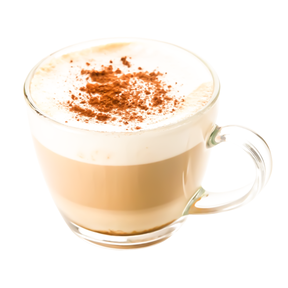 Delicious Cappuccino Coffee in Glass Mug, Isolated on White Background png
