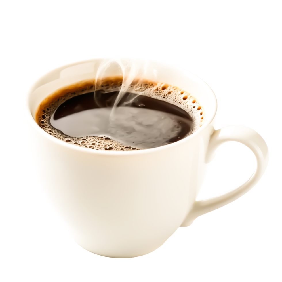 Steaming Hot Coffee in White Mug Aromatic Breakfast Drink Photography png