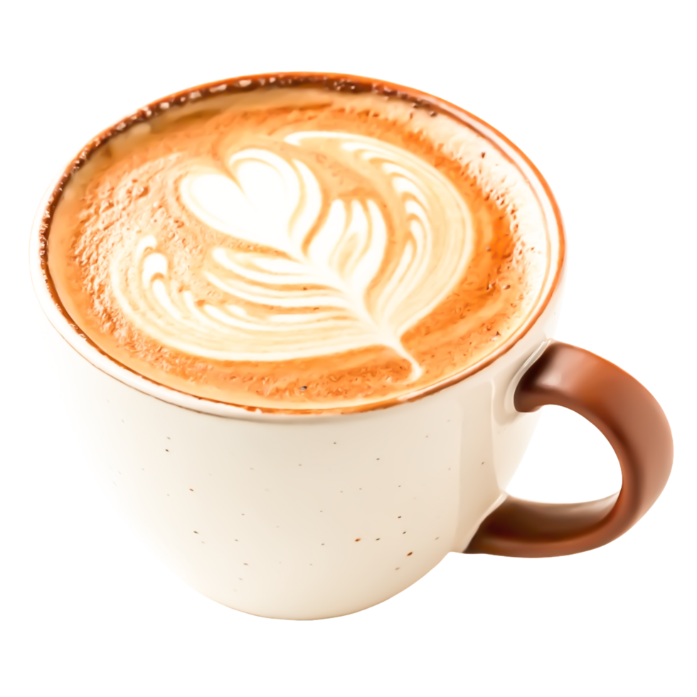 Delicious Latte Art Creamy Coffee in Speckled Mug, Isolated on White png