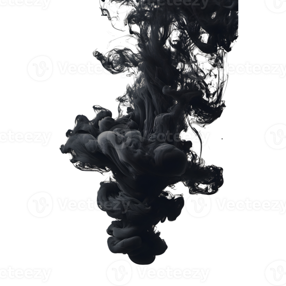 Black ink abstractly swirling and diffusing against a dark backdrop png