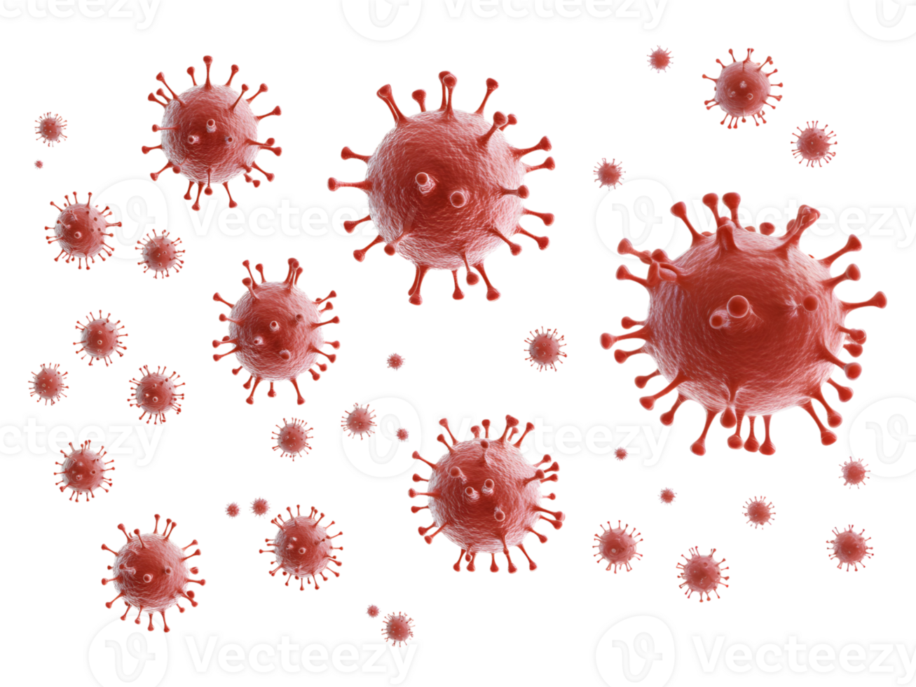 Red spherical viruses floating in a dark transparent background space png