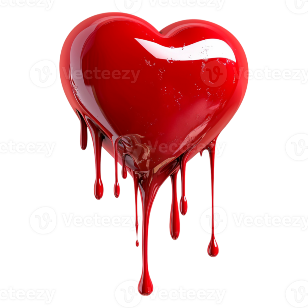 A shiny red heart shape with dripping liquid substance png