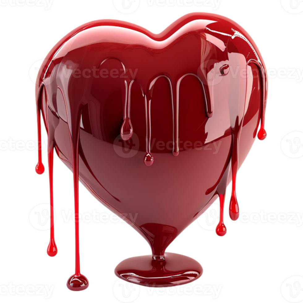 A glossy heart shaped object with dripping red fluid png
