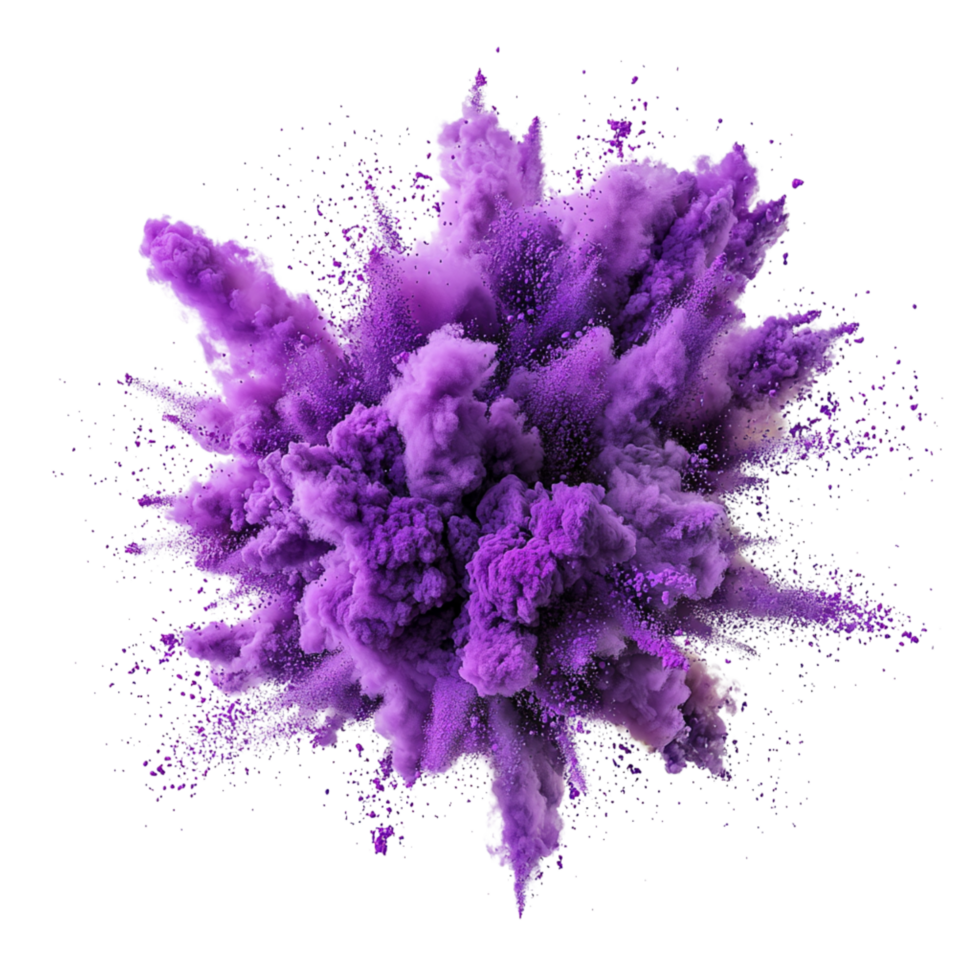 Vibrant explosion of purple powder creating a dynamic istic visual effect png