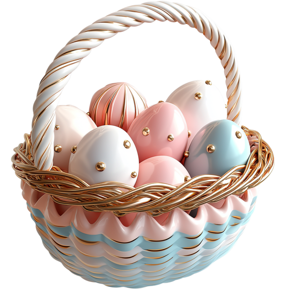 Woven Easter basket filled pastelcolored eggs arranged beautifully png