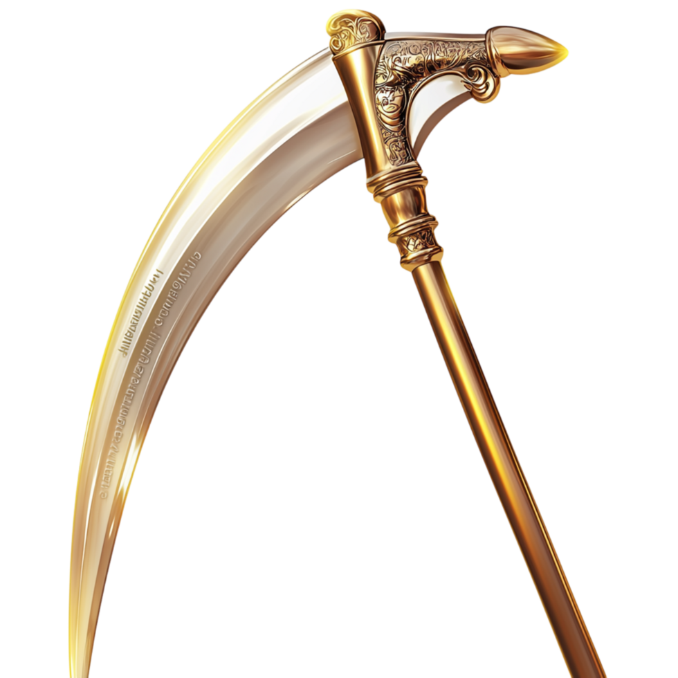 Sharp golden scythe a curved blade an ominous design png