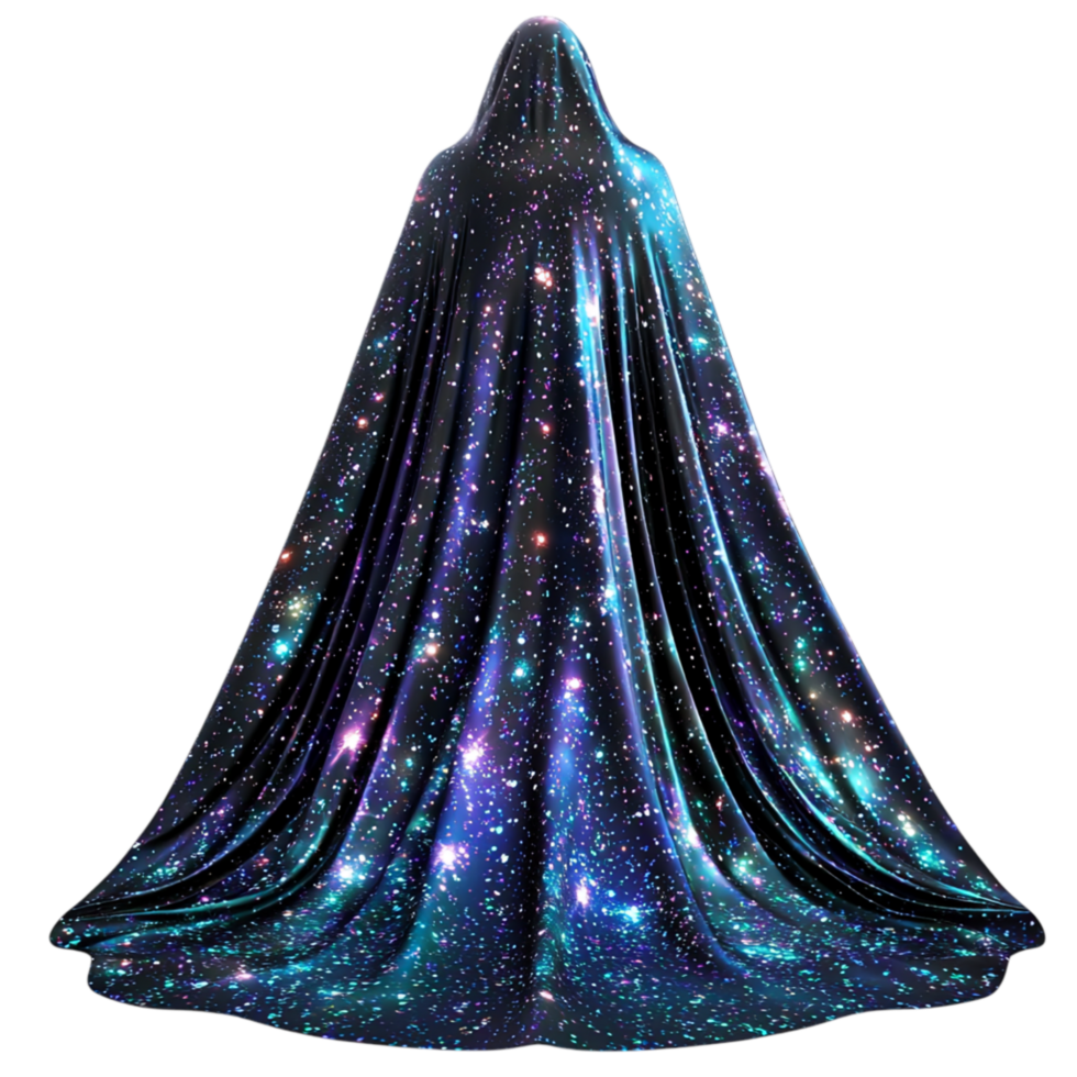 Mysterious shimmering cloak a galaxylike starry pattern flowing elegantly png