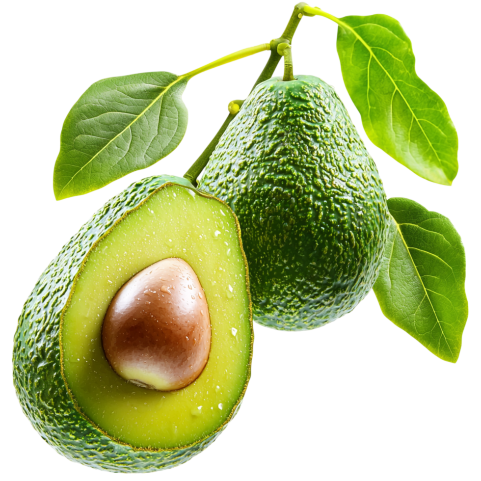 Fresh ripe avocado sliced in half revealing a creamy green texture inside png