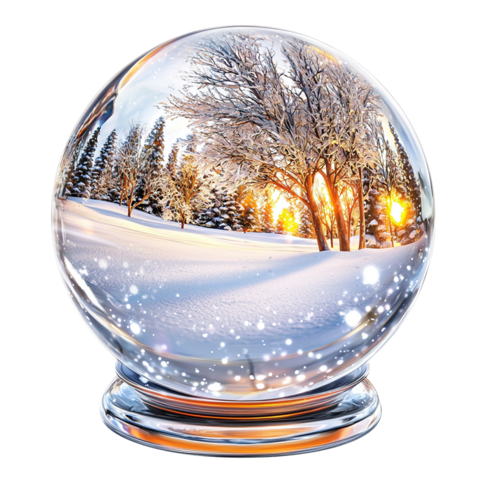 Magical snow globe a snowy winter scene a glowing warm light png