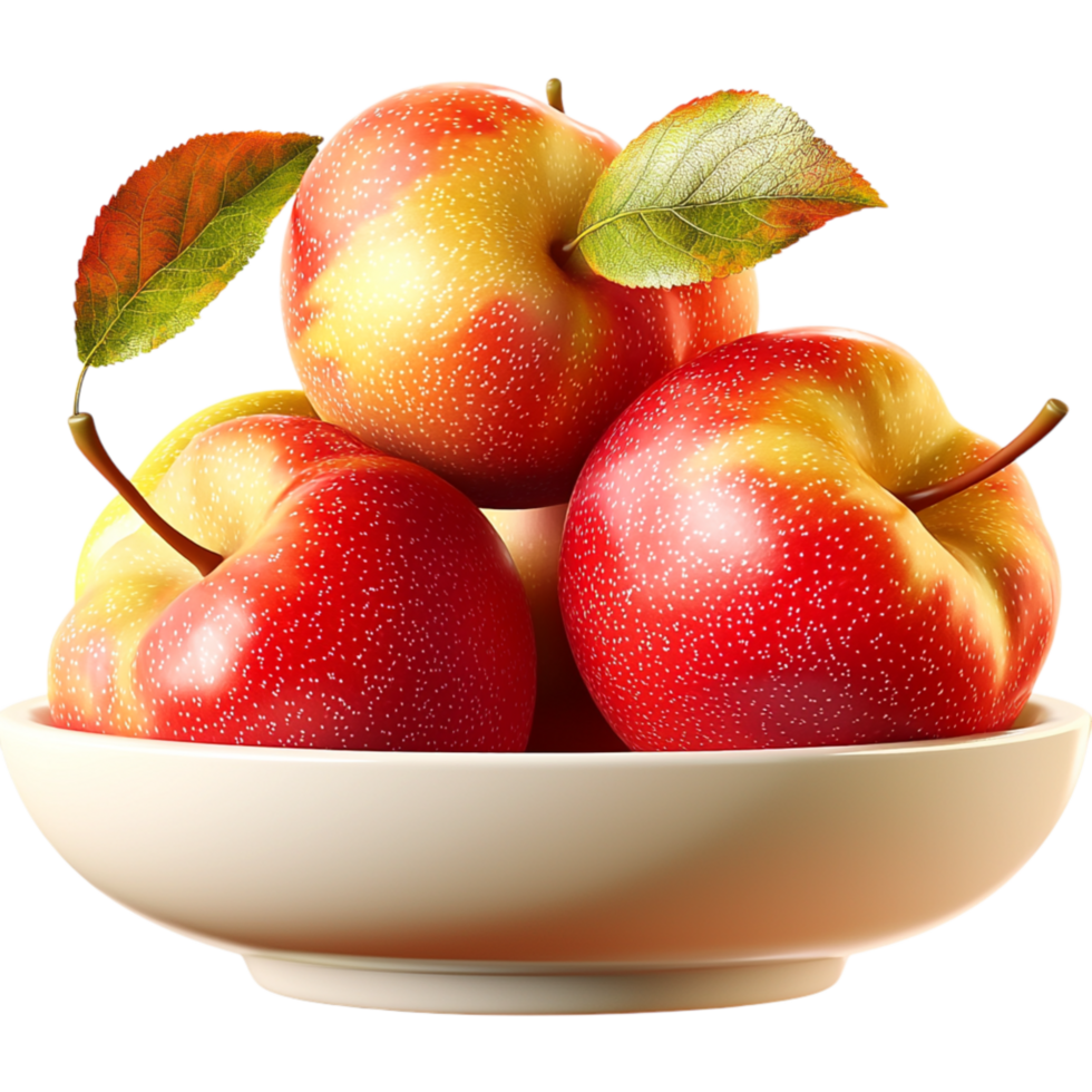 Fresh red apples piled in a white bowl a shiny natural glow png