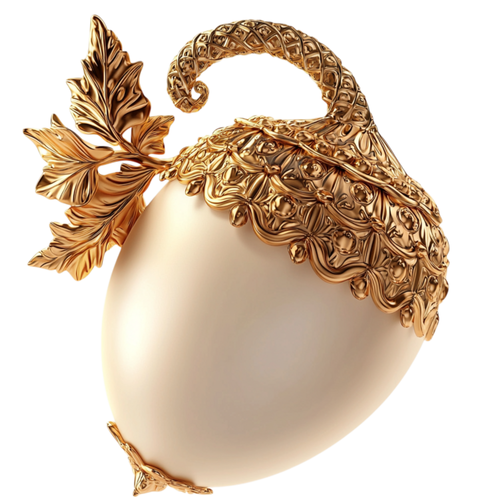 Luxurious acorn ornament a golden cap smooth pearllike surface png