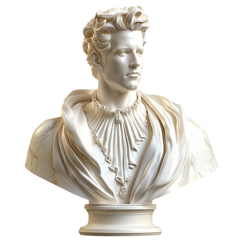 Classical marble bust sculpture of a noble figure fine carved details png
