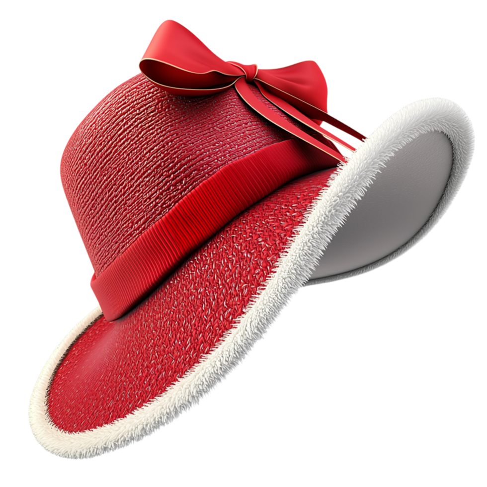 Stylish red sun hat a decorative ribbon an elegant curved brim png