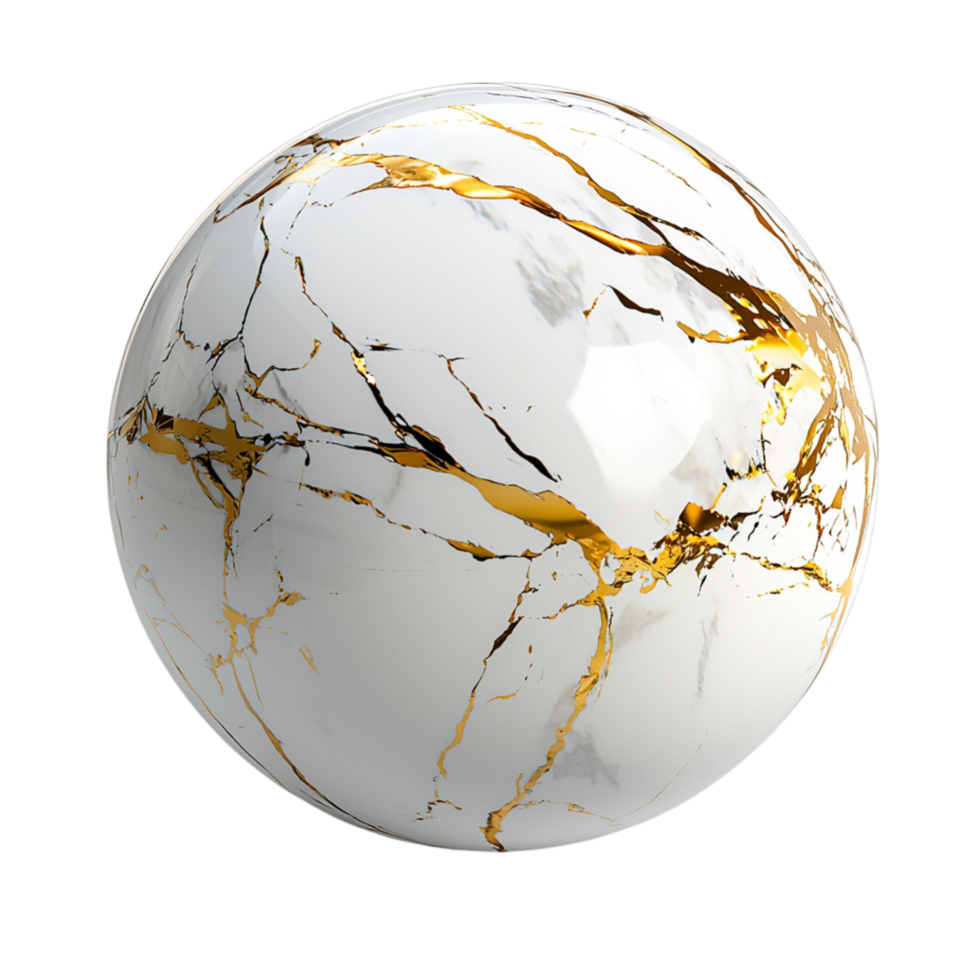 Stunning white marble sphere delicate golden veinlike patterns png