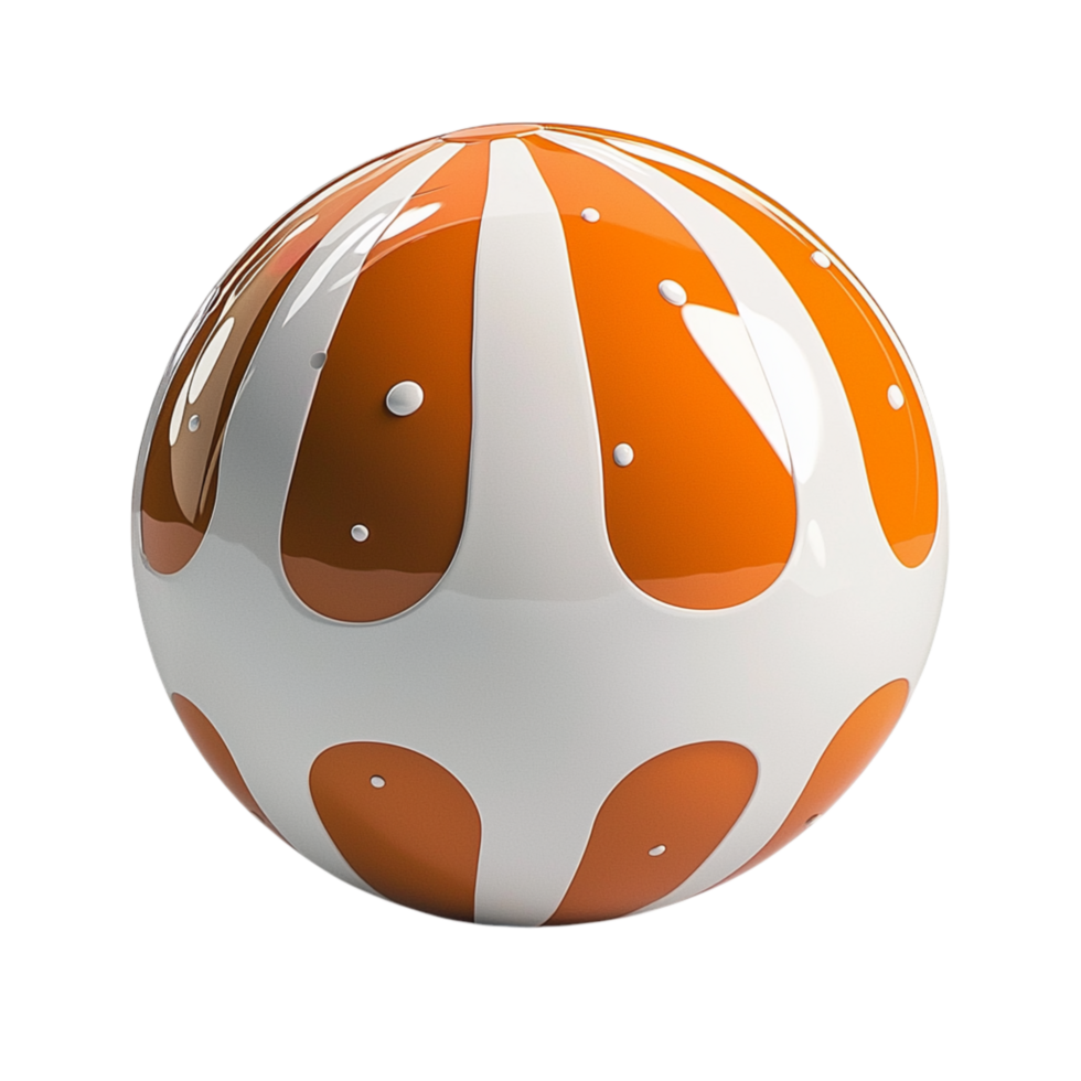 Decorative glass orb an orange white swirl pattern a glossy finish png