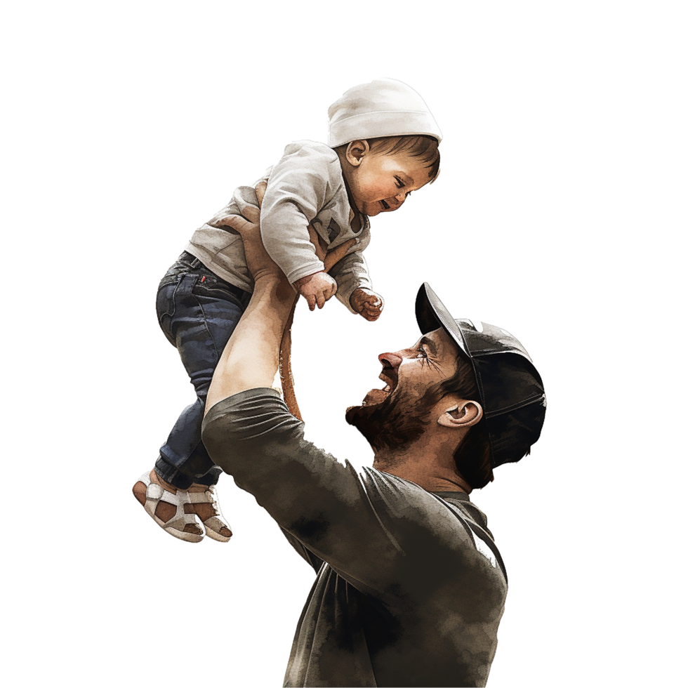 Happy father lifting his baby boy joyful moment png
