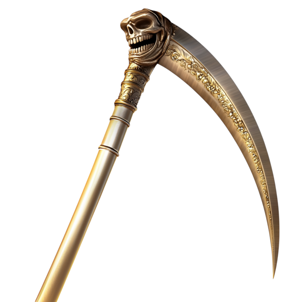 Menacing Golden Scythe a Curved Blade a Strikingly Ominous Design png
