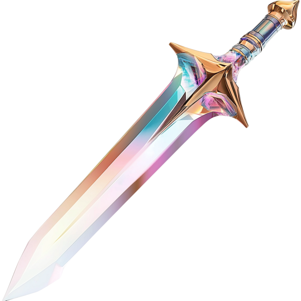 Majestic Crystal Sword a Shimmering Rainbow Blade a Gilded Hilt png