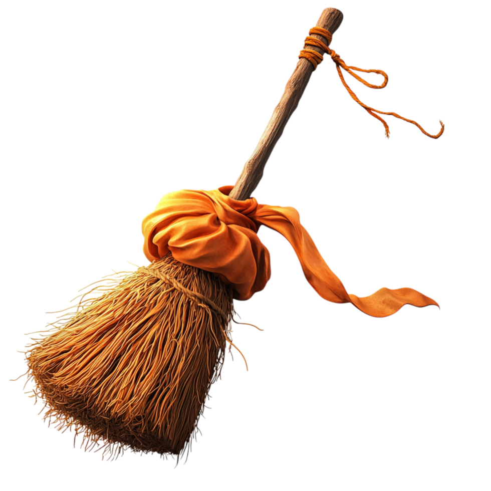 Rustic Hcrafted Straw Broom Bound Twine Natural Fibers png