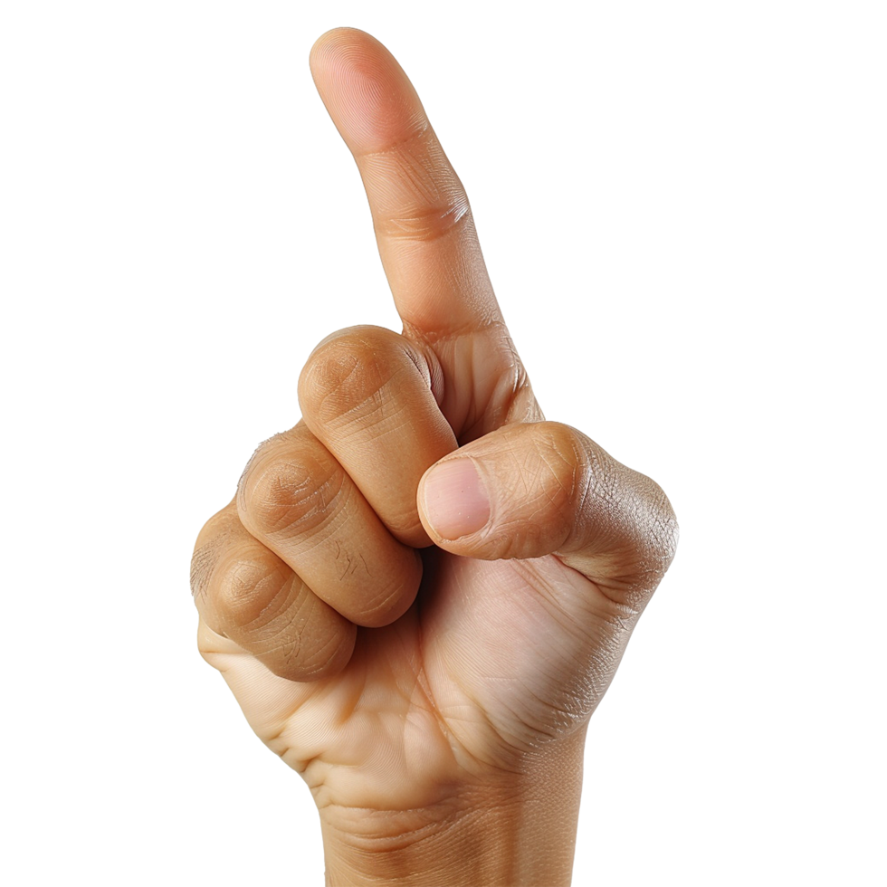 A Hand gesture index finger pointing up one number png