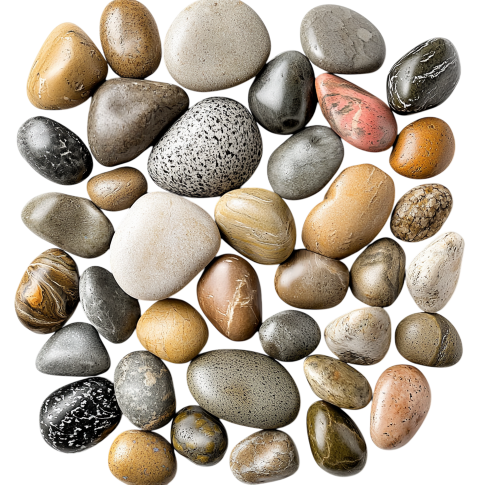 Harmoniously Arranged Collection of Smooth, Polished MultiColored Pebbles png