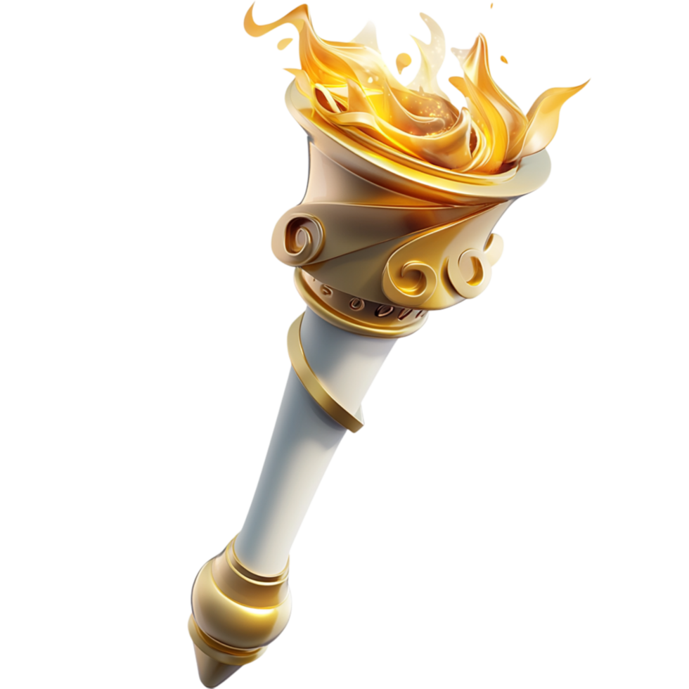 Ornate golden torch with swirling flames and intricate detailing png