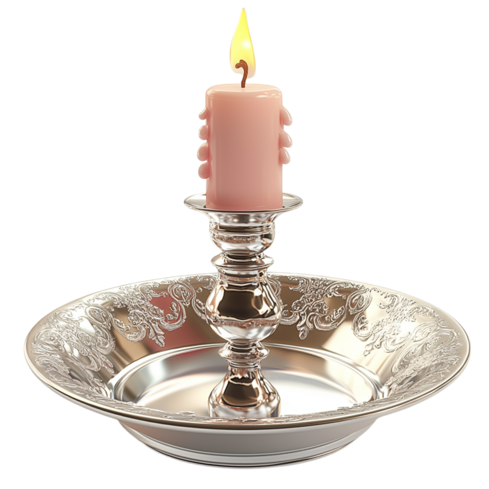 Burning White Cle in a Silver Holder Casting a Warm Gentle Glow png