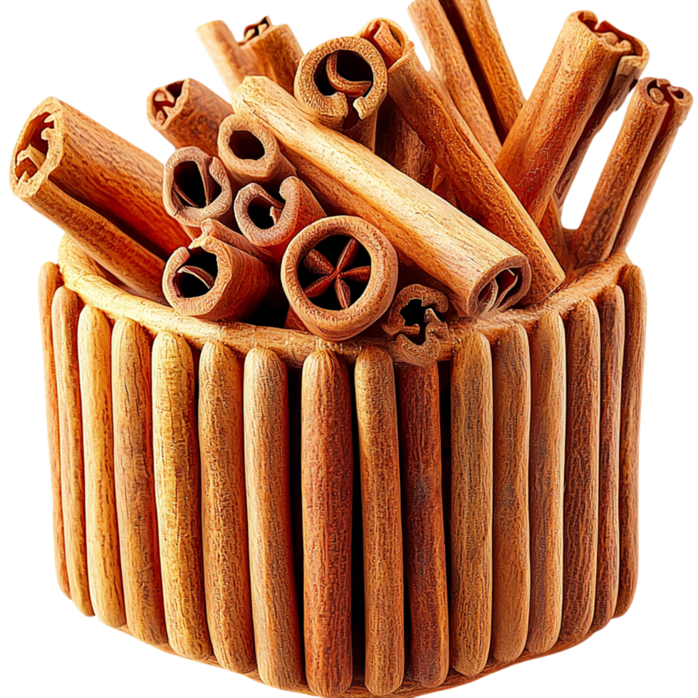 Rustic Woven Basket Overflowing Cinnamon Sticks Fragrant Spices png