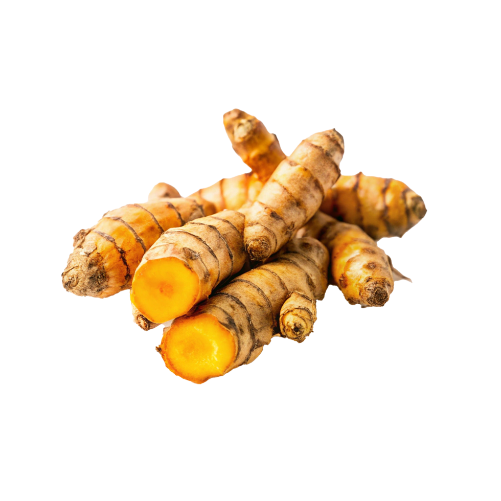 A CloseUp View of Fresh Turmeric Roots, Golden Yellow Inside, Showing Vibrant Color and Texture png