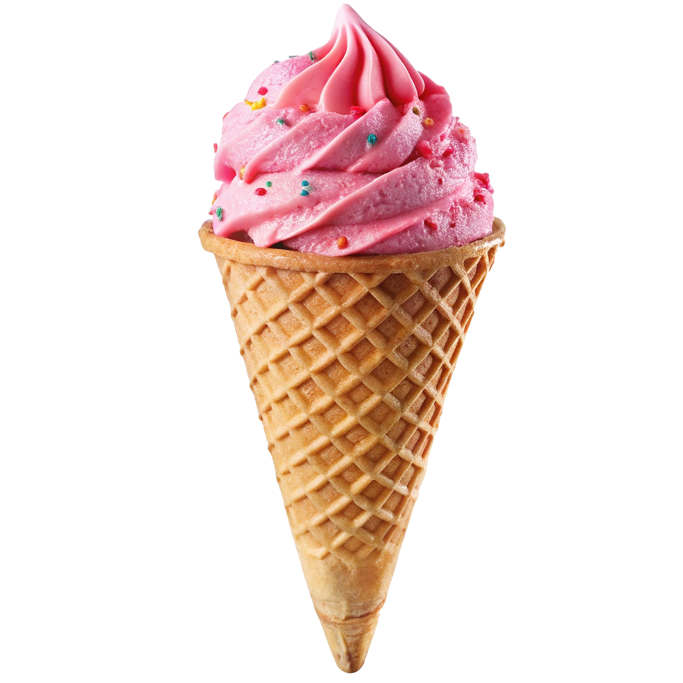 Delicious Pink Strawberry Ice Cream Cone with Sprinkles A Sweet Summer Treat png