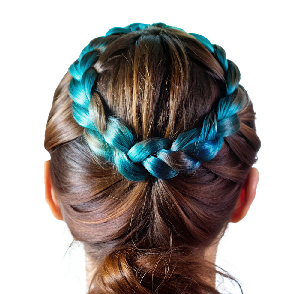 Stunning Teal Crown Braid Hairstyle for Brown Hair png