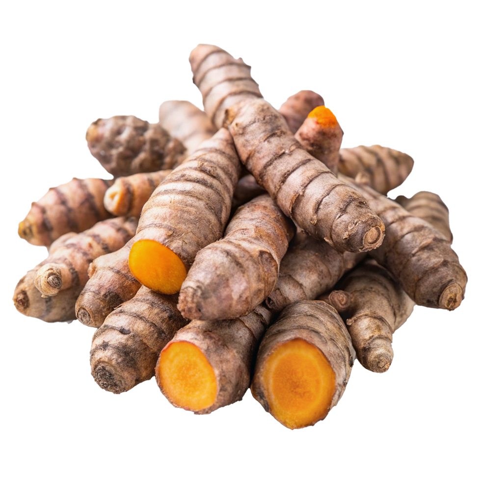 Aromatic Pile of Fresh Turmeric Roots, Vibrant Orange Interiors, Earthy Brown Skins, Culinary and Medicinal Uses, Natural Spice, Healthy Ingredient, Antioxidant Properties, Antiinflammatory Benefits png