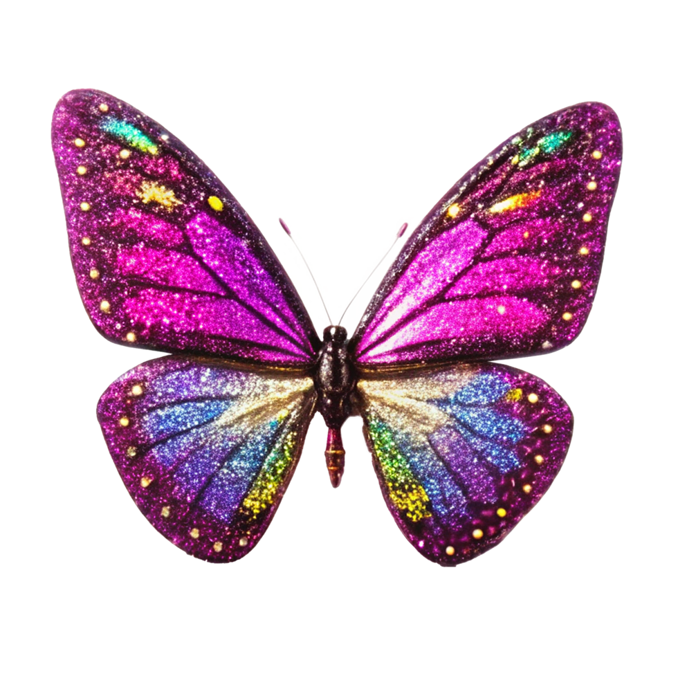 Sparkling Purple Butterfly with Rainbow Glitter Wings png