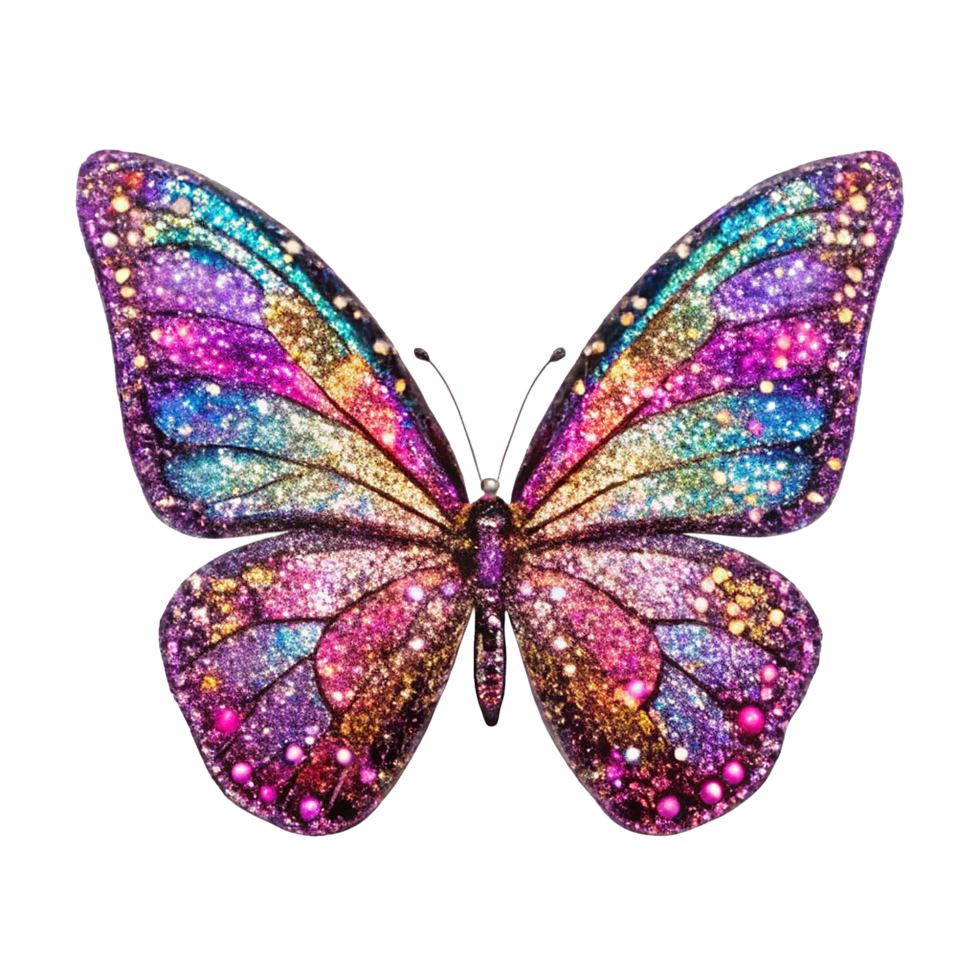 Sparkling Glitter Butterfly with Rainbow Hues and Vibrant Colors png