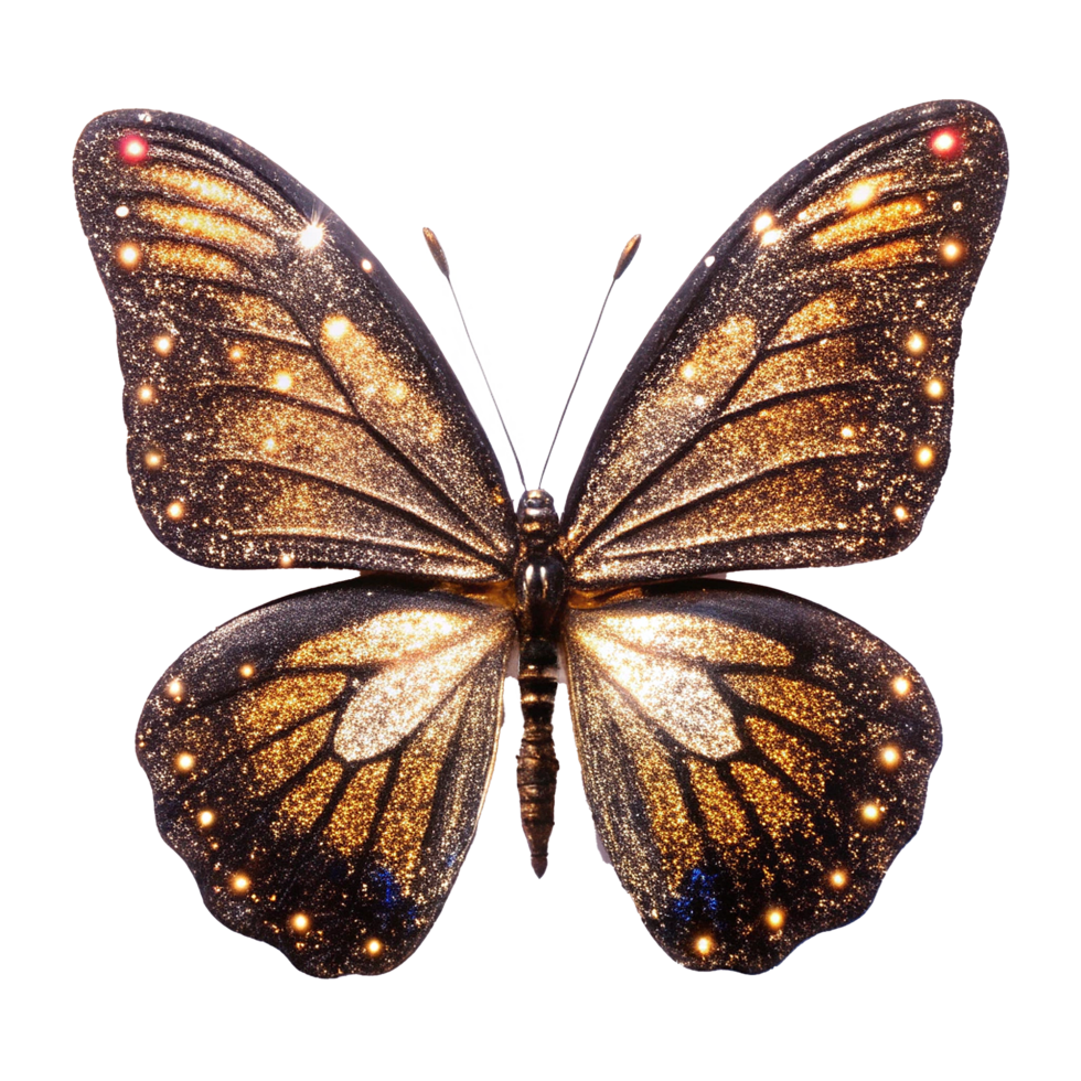 Sparkling Golden Butterfly Wings with Illuminated Dots and intricate details png