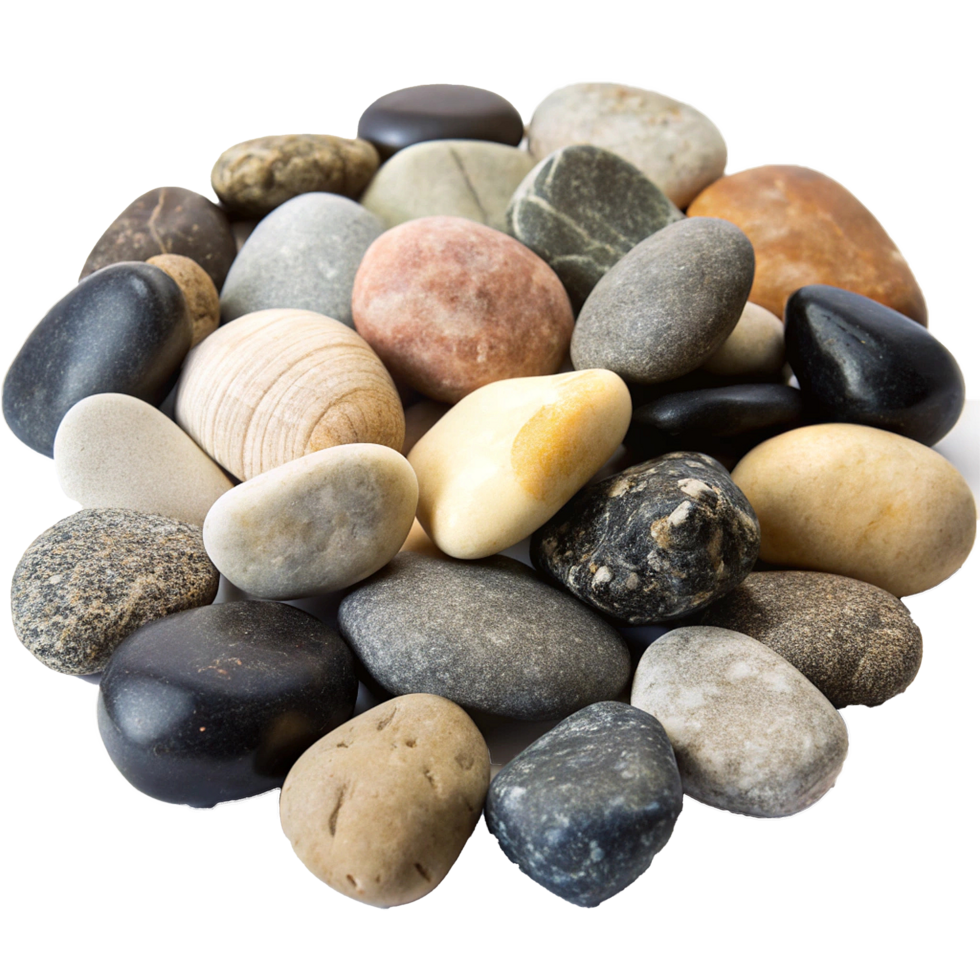 A Collection of Smooth, Multicolored River Rocks and Pebbles png