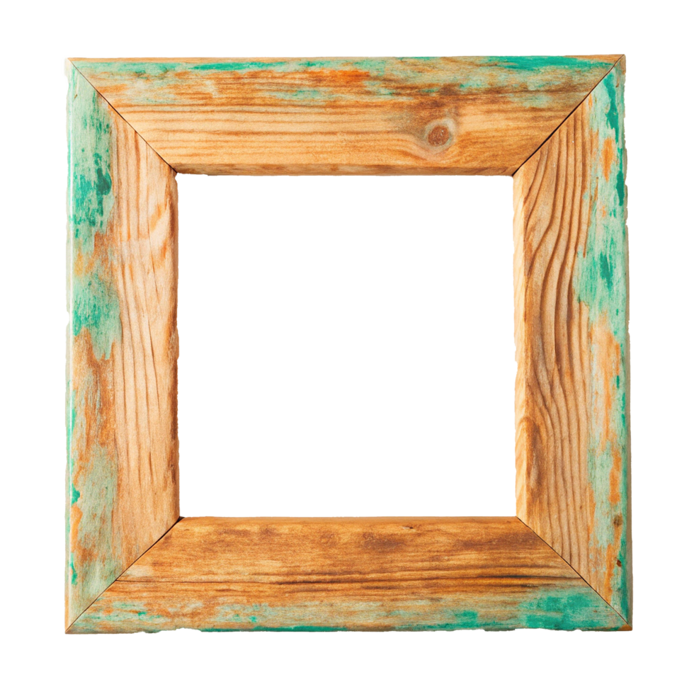Rustic Wooden Picture Frame with Distressed Teal Accents png