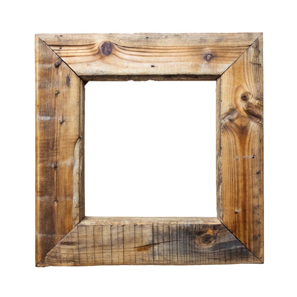 Rustic Square Wooden Frame, Weathered and Distressed Wood Picture Frame, Simple and Elegant Design, Perfect for Home Decor, Farmhouse Style, Natural Wood Grain, Brown Tones, Blank Interior Space png