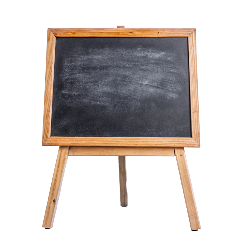 A Blank Wooden Framed Chalkboard on a Stand Ready for a Message png