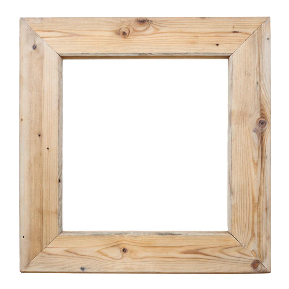 Rustic Light Wood Framed Mirror Reflection Square Rectangle png