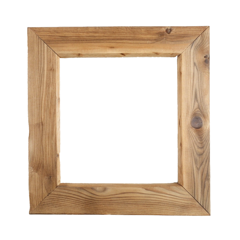 Rustic Square Wooden Frame Mirror with a Light Beige Reflection png