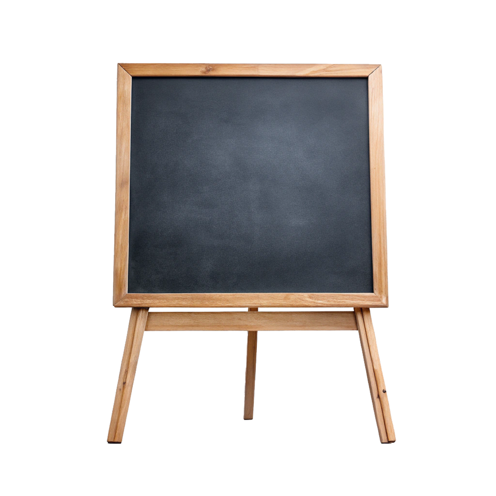 A freestanding wooden framed chalkboard on a tripod stand, perfect for messages, announcements, or classroom use png