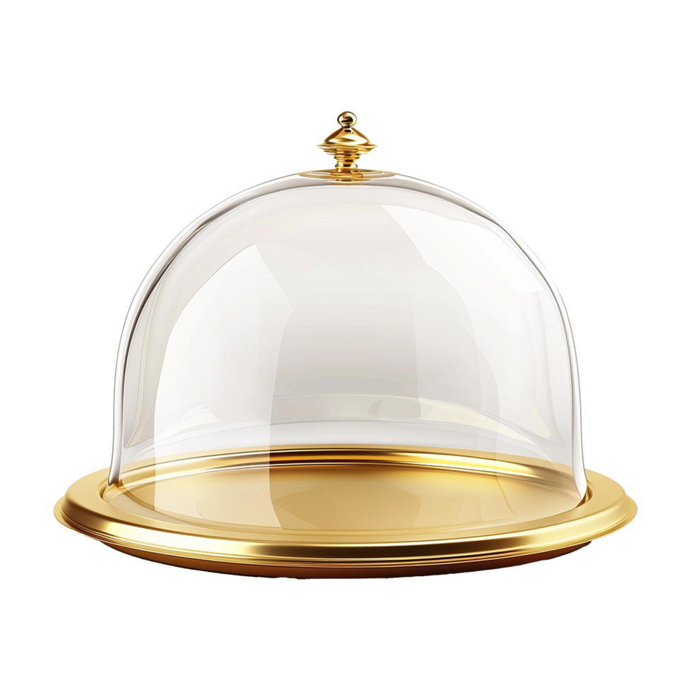 Elegant Gold and Glass Dome Cake Display Stand for Luxurious Dessert Presentation png