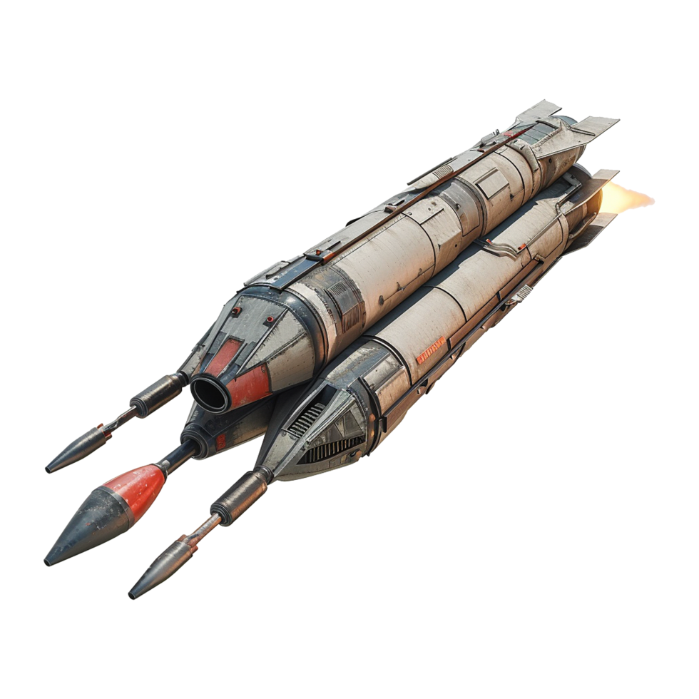 Futuristic DualEngine Spacecraft in Flight with Exhaust Plume png