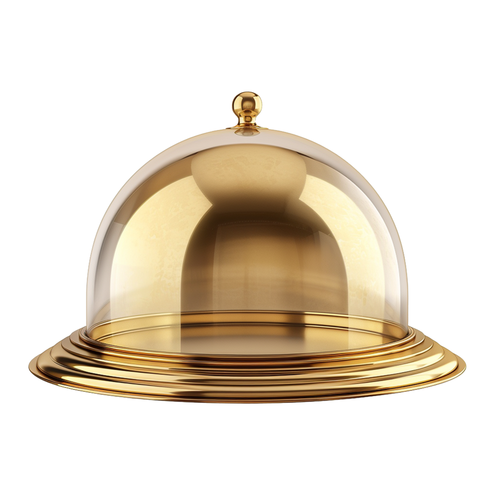 Elegant Gold and Glass Cloche Display Dome for Fine Dining or Cake Presentation png