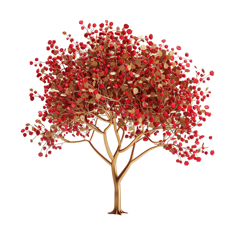 Golden Tree with Red and Gold Leaves Artistic Rendering Digital Art png
