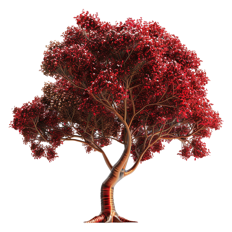 Stunning Red Tree Digital Art with Intricate Branches and a Unique Trunk png