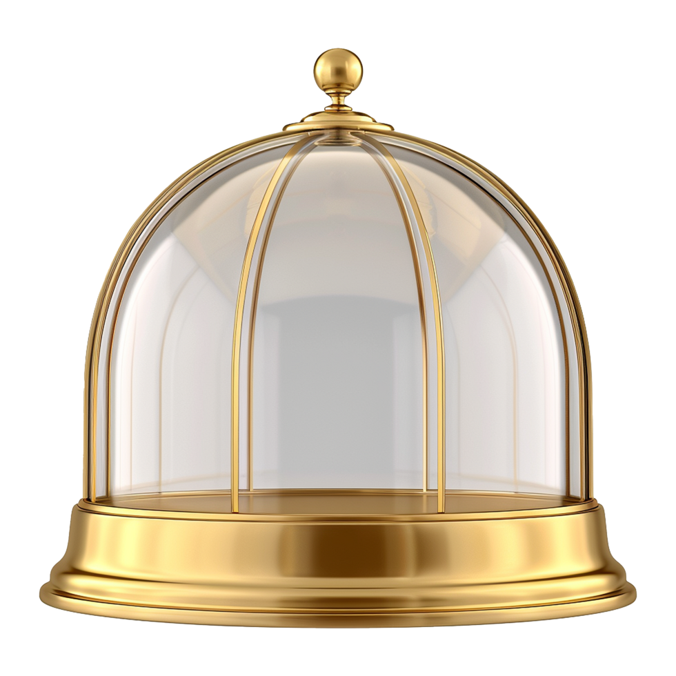 Elegant Gold and Glass Display Dome Perfect for Showcasing Valuables or Collectibles png