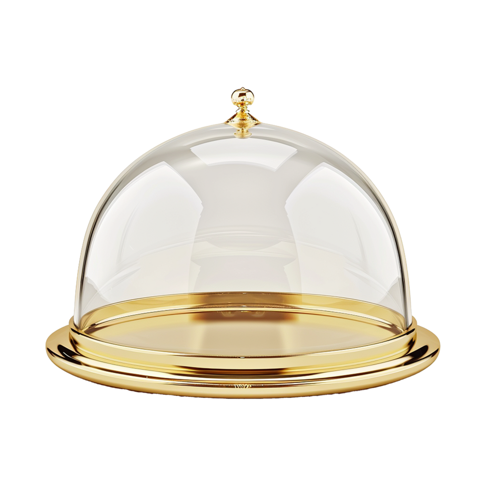 Elegant Gold and Glass Cake Dome Server for Exquisite Dessert Presentation png