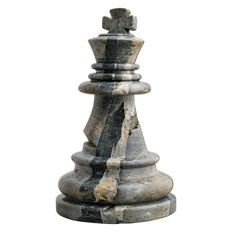 Large Stone Carving of a Chess King Piece Showing Intricate Detail and Aged Texture png